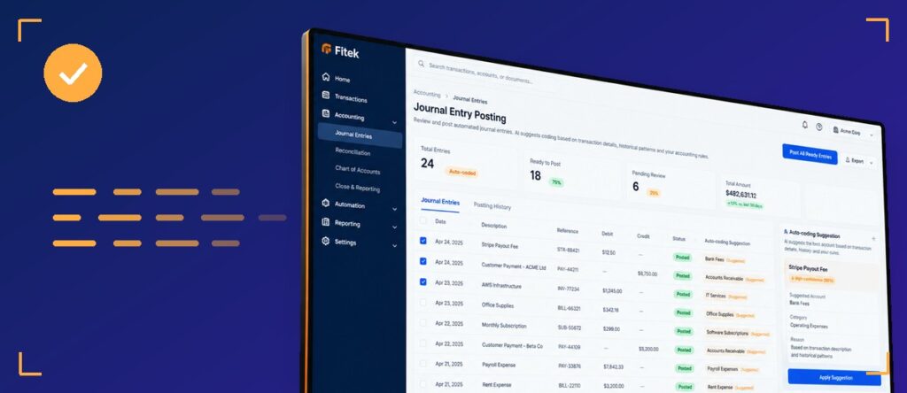 Accounting automation: journal entry posting screen