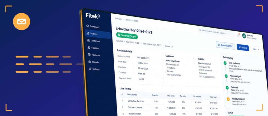 E-invoicing: e-invoice detail with Peppol delivery log